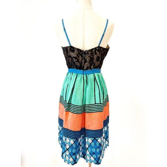 Tracy Reese Easy Frock Mosaic Stripe Fit Flare Dress 4P Silk Linen - Picture 5 of 10